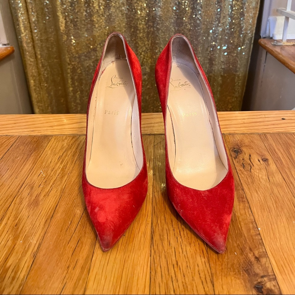 Authentic Christian Louboutin red suede pumps